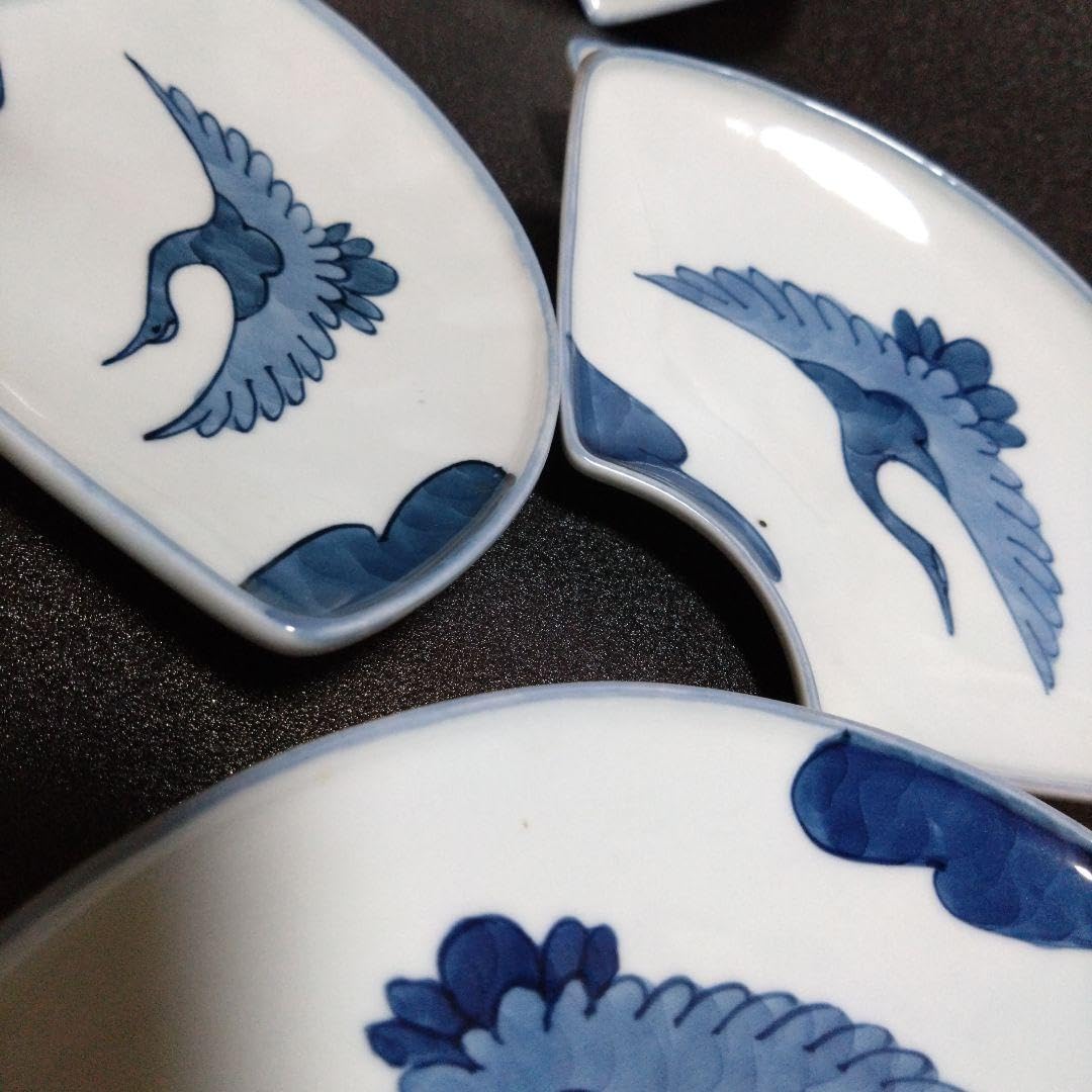 Amazon.co.jp: 有田焼 源右衛門 扇形銘々皿5枚 鶴絵柄 新生活 節句